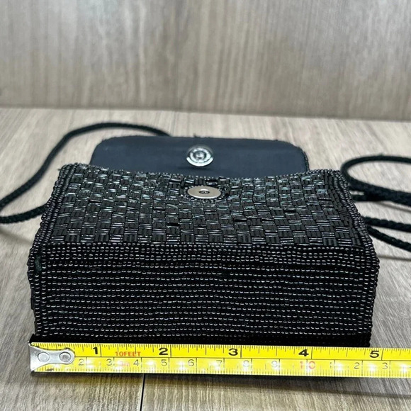 Alfred Sung Handmade Embellished Beaded Basketweave Crossbody Purse Bag Black - Picture 7 of 8